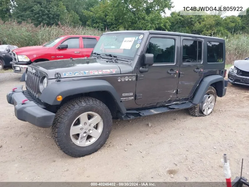 2018 Jeep Wrangler Jk Unlimited Sport S 4X4 VIN: 1C4BJWDG4JL805922 Lot: 40245402