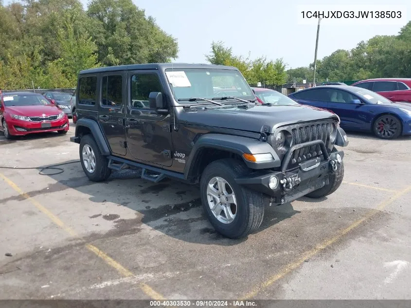 1C4HJXDG3JW138503 2018 Jeep Wrangler Unlimited Sport S 4X4