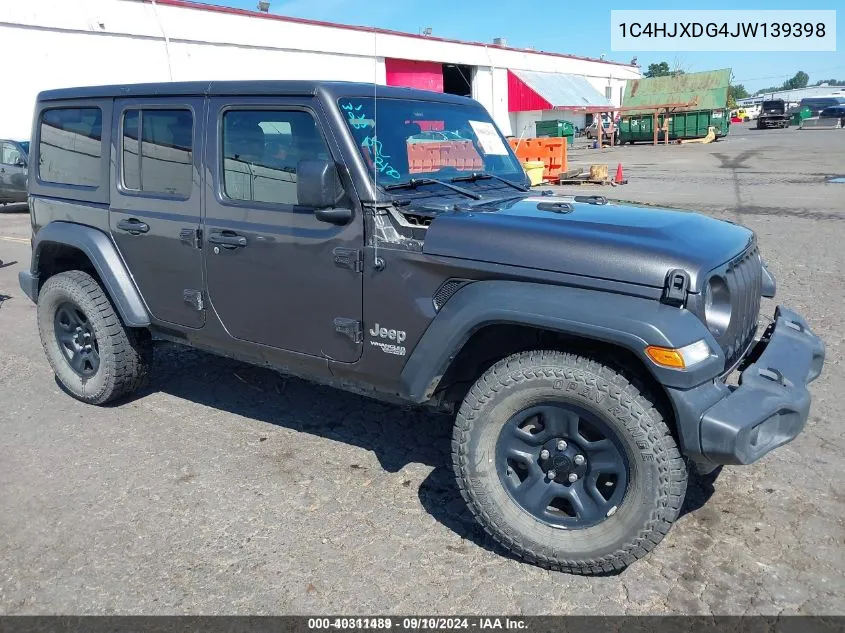 1C4HJXDG4JW139398 2018 Jeep Wrangler Unlimited Sport 4X4