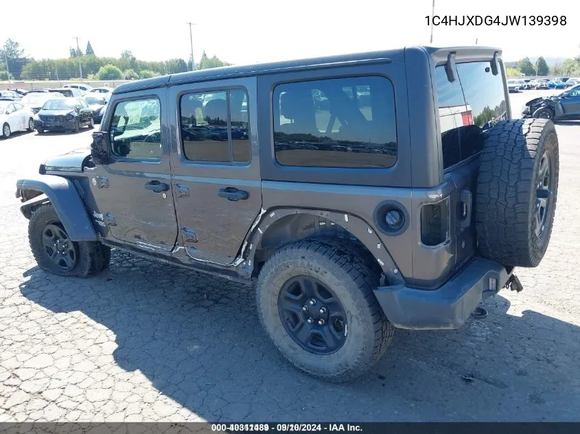 1C4HJXDG4JW139398 2018 Jeep Wrangler Unlimited Sport 4X4