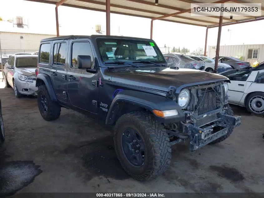 2018 Jeep Wrangler Unlimited Sport VIN: 1C4HJXDG6JW179353 Lot: 40317865