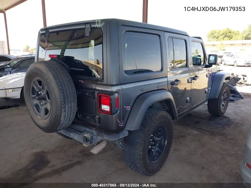 2018 Jeep Wrangler Unlimited Sport VIN: 1C4HJXDG6JW179353 Lot: 40317865