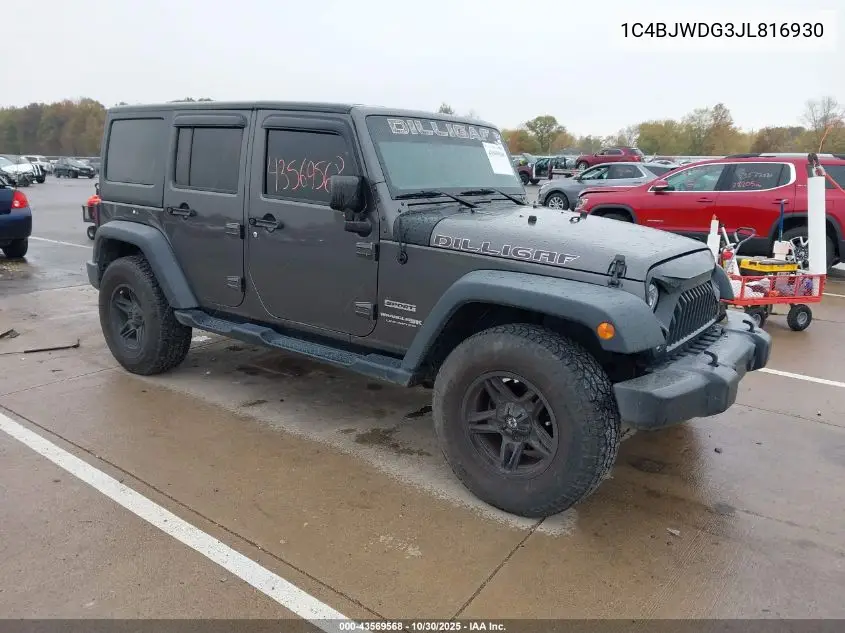 1C4BJWDG3JL816930 2018 Jeep Wrangler Jk Unlimited Sport 4X4
