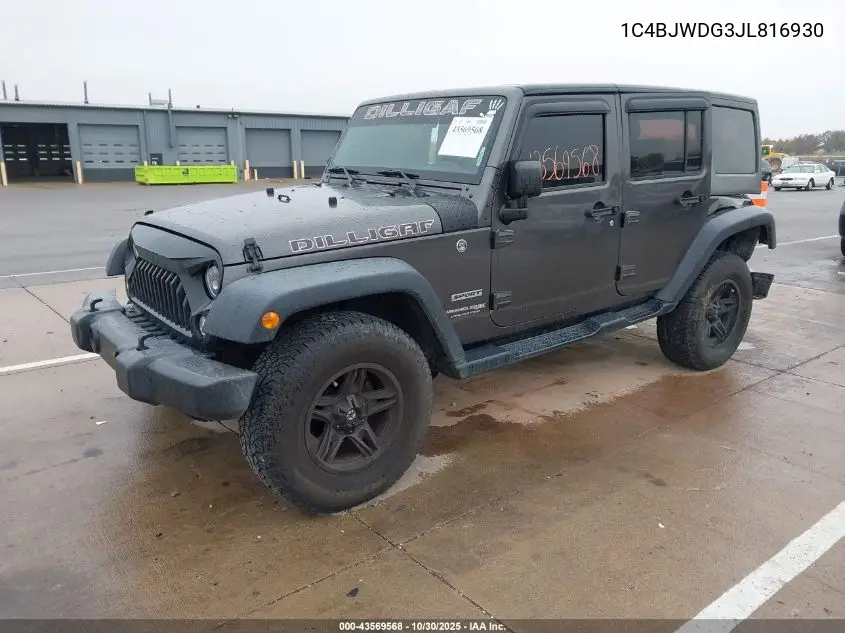 1C4BJWDG3JL816930 2018 Jeep Wrangler Jk Unlimited Sport 4X4