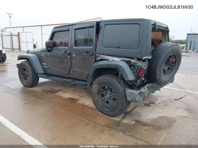 1C4BJWDG3JL816930 2018 Jeep Wrangler Jk Unlimited Sport 4X4
