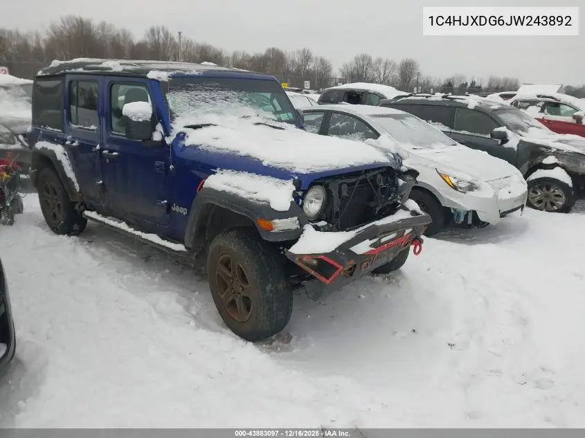 1C4HJXDG6JW243892 2018 Jeep Wrangler Unlimited Sport S 4X4