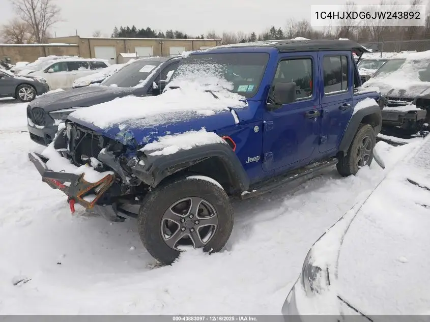 1C4HJXDG6JW243892 2018 Jeep Wrangler Unlimited Sport S 4X4