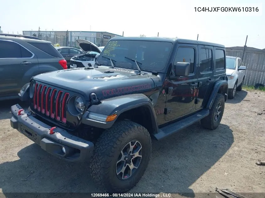 1C4HJXFG0KW610316 2019 Jeep Wrangler Unlimited Rubicon