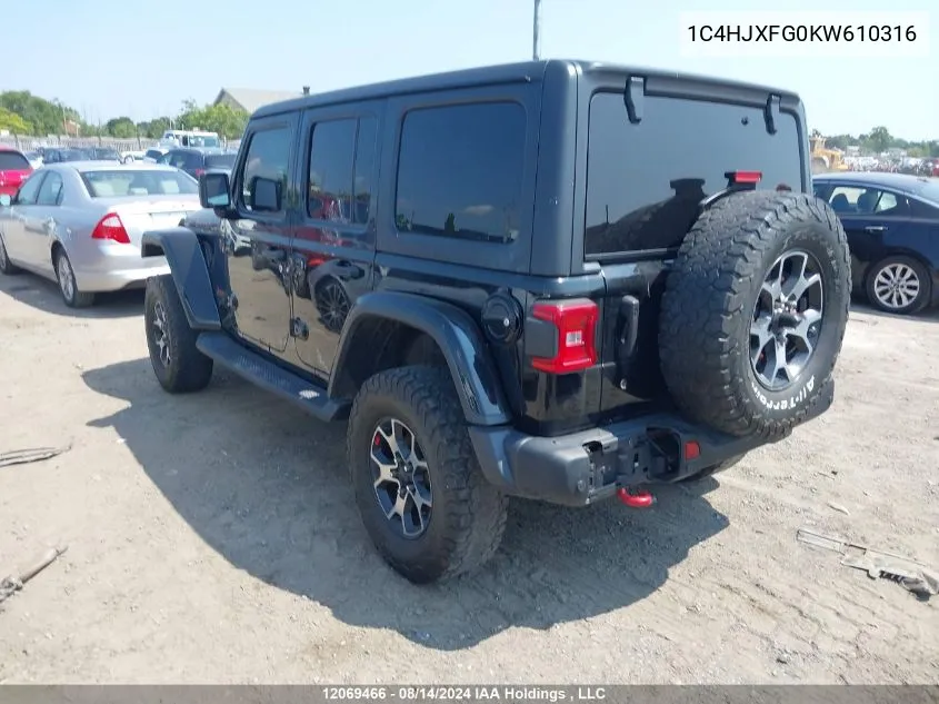 2019 Jeep Wrangler Unlimited Rubicon VIN: 1C4HJXFG0KW610316 Lot: 12069466