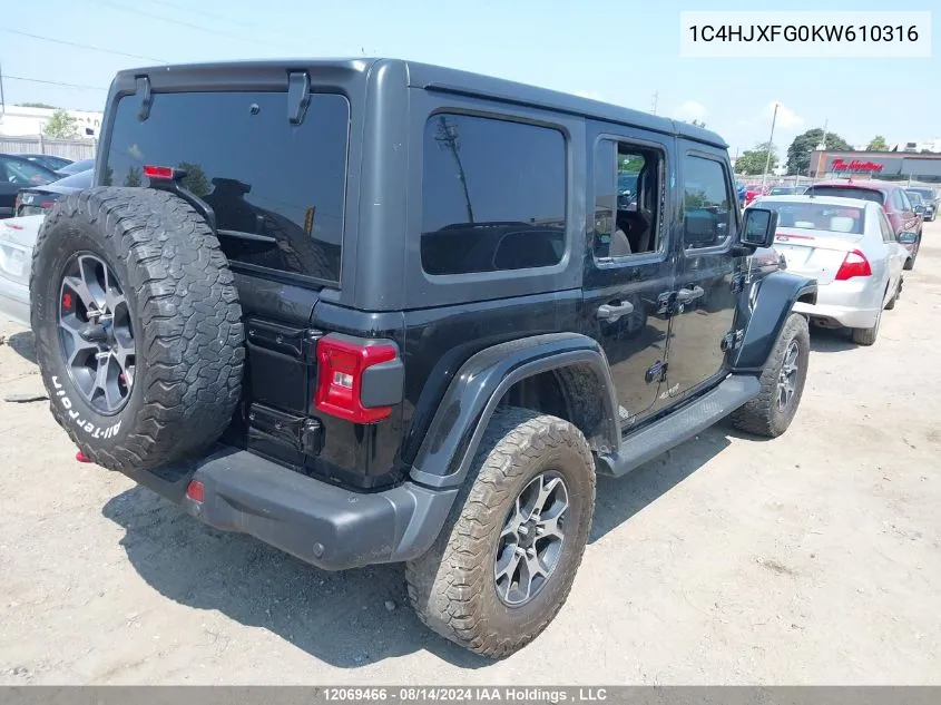 2019 Jeep Wrangler Unlimited Rubicon VIN: 1C4HJXFG0KW610316 Lot: 12069466