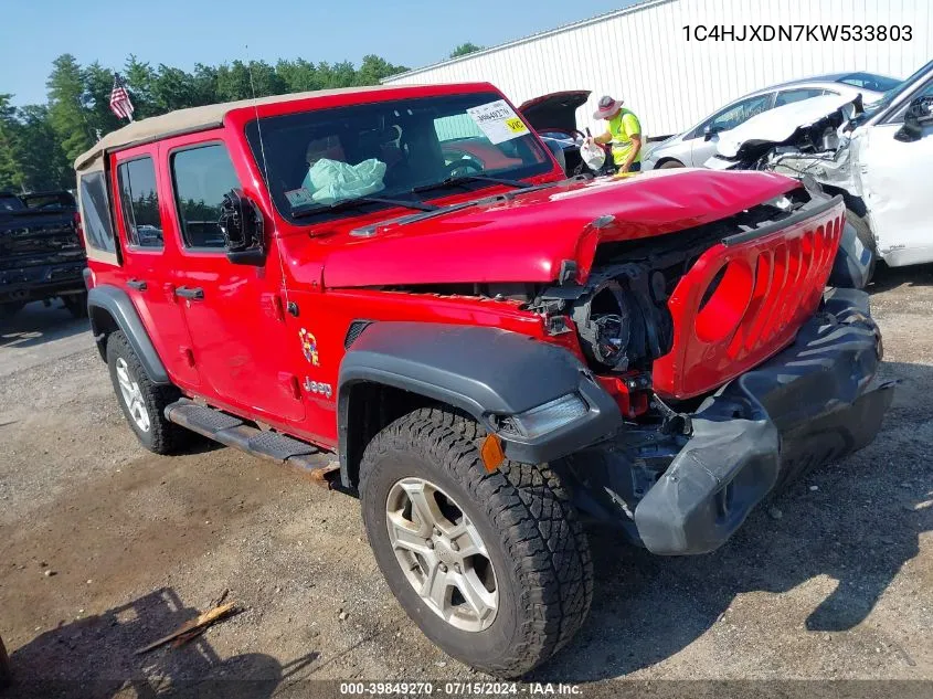 1C4HJXDN7KW533803 2019 Jeep Wrangler Unlimited Sport S 4X4