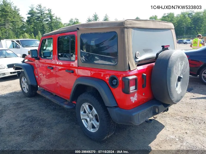 1C4HJXDN7KW533803 2019 Jeep Wrangler Unlimited Sport S 4X4