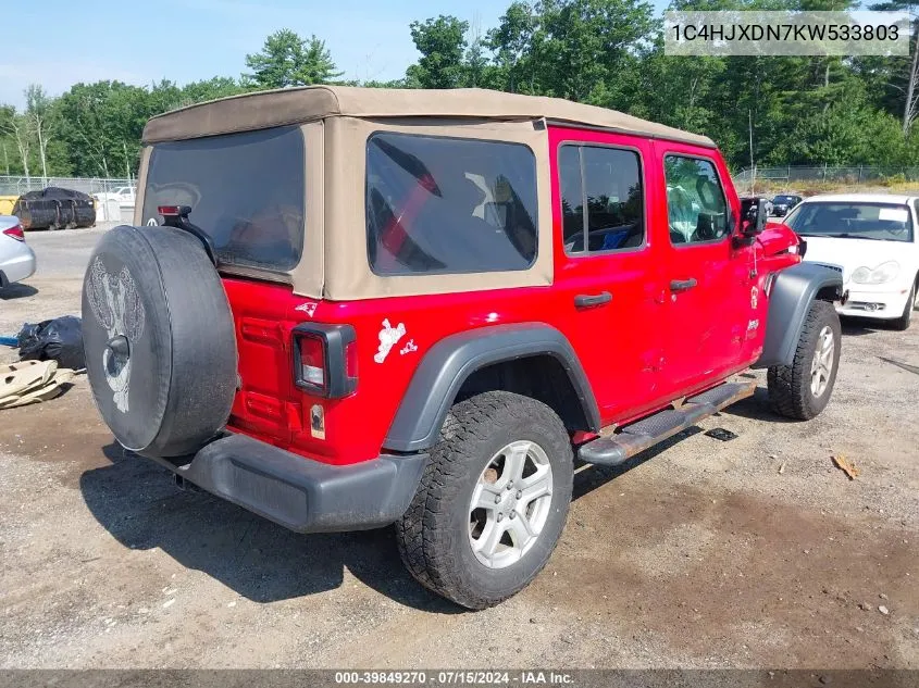 1C4HJXDN7KW533803 2019 Jeep Wrangler Unlimited Sport S 4X4