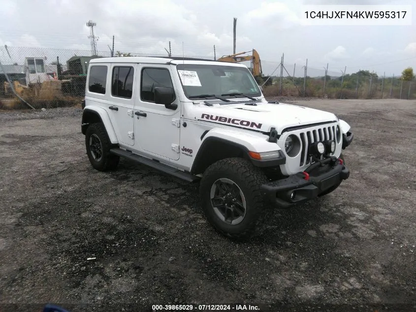 2019 Jeep Wrangler Unlimited Rubicon 4X4 VIN: 1C4HJXFN4KW595317 Lot: 39865029