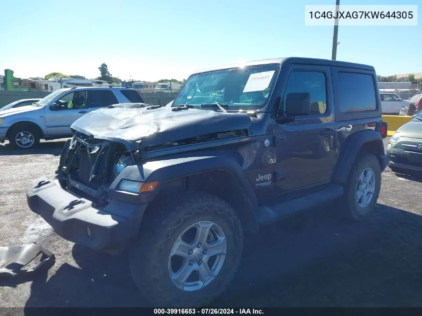 1C4GJXAG7KW644305 2019 Jeep Wrangler Sport S 4X4