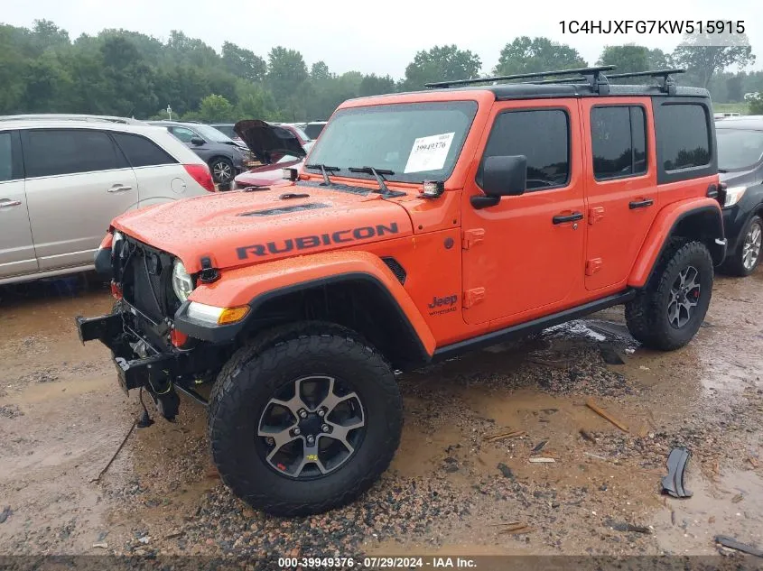 2019 Jeep Wrangler Unlimited Rubicon VIN: 1C4HJXFG7KW515915 Lot: 39949376