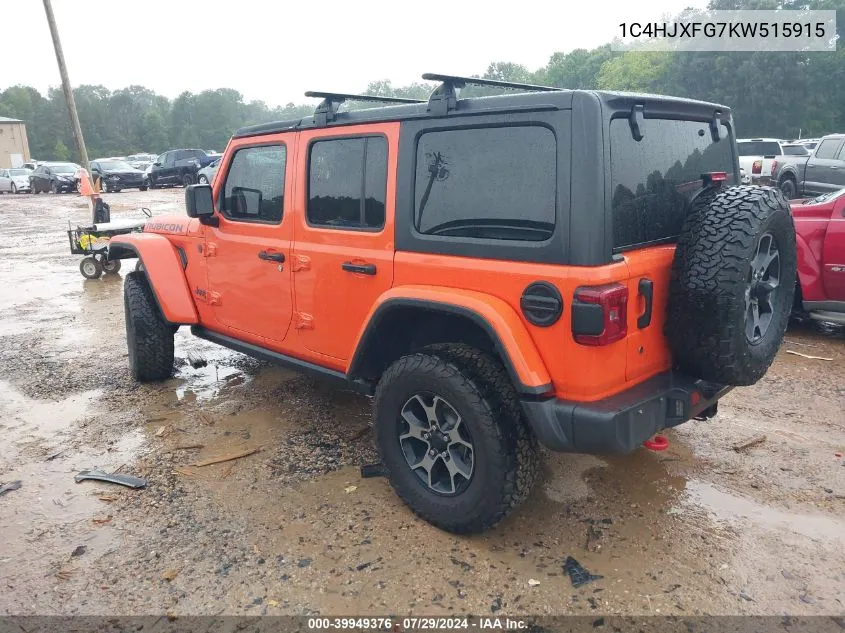 2019 Jeep Wrangler Unlimited Rubicon VIN: 1C4HJXFG7KW515915 Lot: 39949376