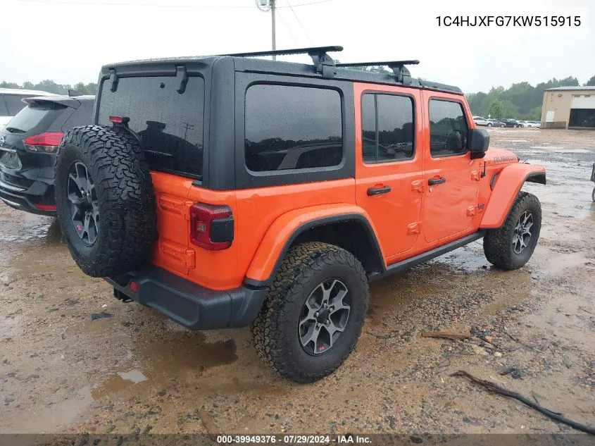 2019 Jeep Wrangler Unlimited Rubicon VIN: 1C4HJXFG7KW515915 Lot: 39949376