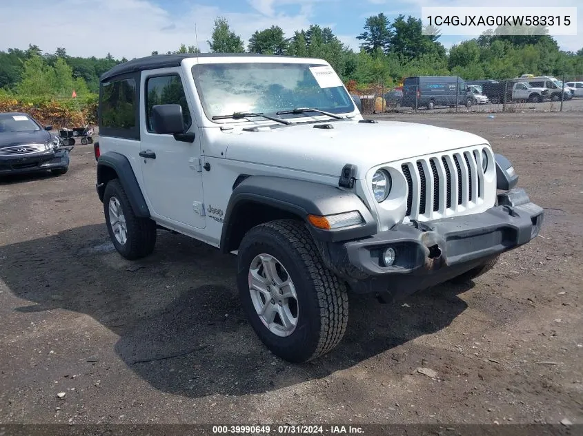 2019 Jeep Wrangler Sport S 4X4 VIN: 1C4GJXAG0KW583315 Lot: 39990649