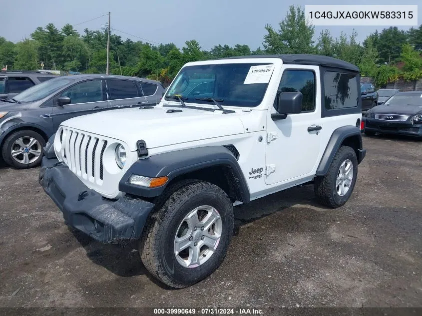 2019 Jeep Wrangler Sport S 4X4 VIN: 1C4GJXAG0KW583315 Lot: 39990649