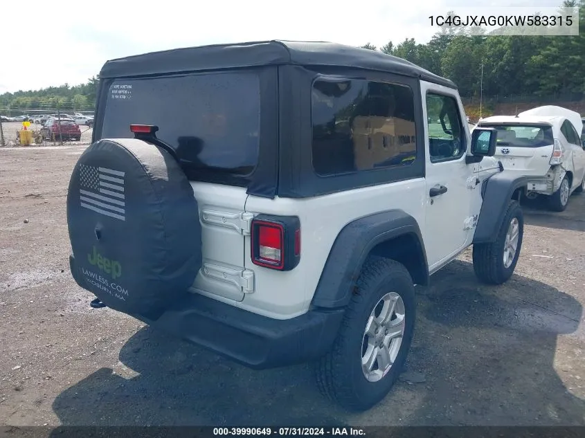 1C4GJXAG0KW583315 2019 Jeep Wrangler Sport S 4X4