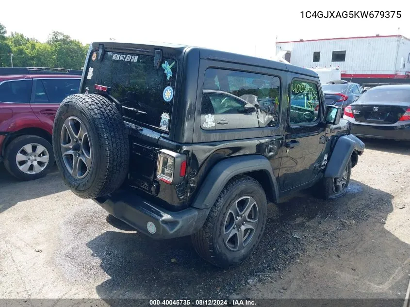 2019 Jeep Wrangler Sport VIN: 1C4GJXAG5KW679375 Lot: 40045735