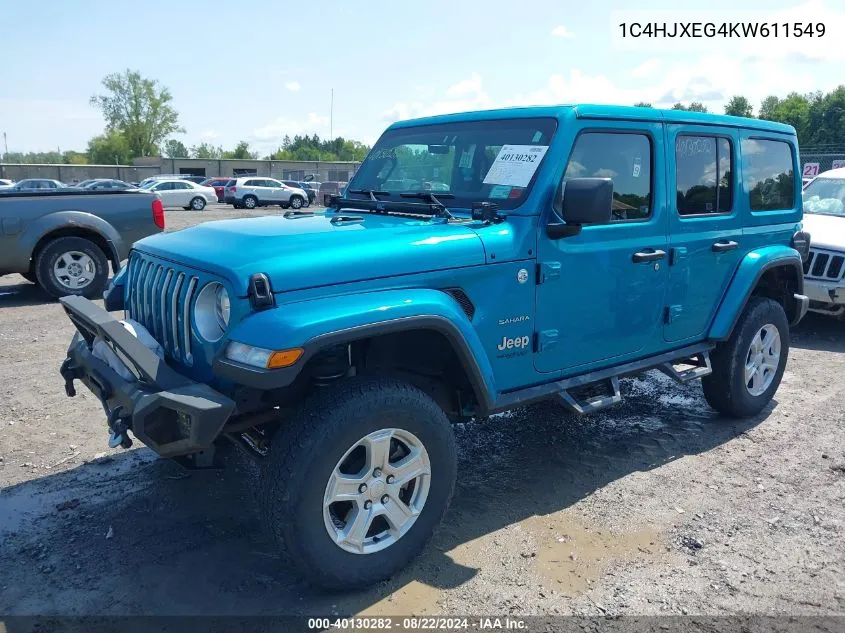 2019 Jeep Wrangler Unlimited Sahara VIN: 1C4HJXEG4KW611549 Lot: 40130282