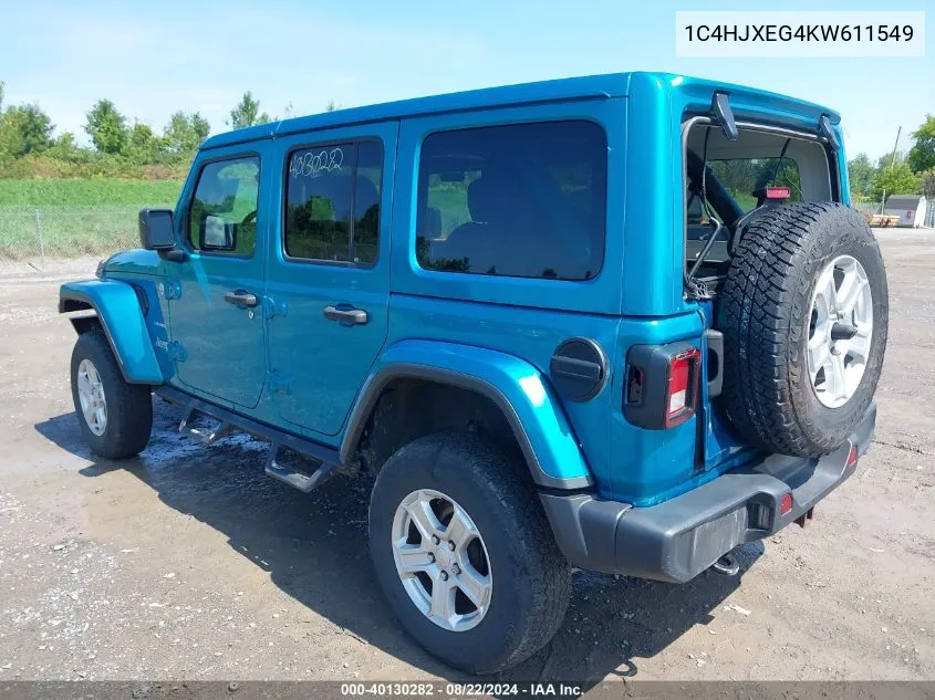 2019 Jeep Wrangler Unlimited Sahara VIN: 1C4HJXEG4KW611549 Lot: 40130282