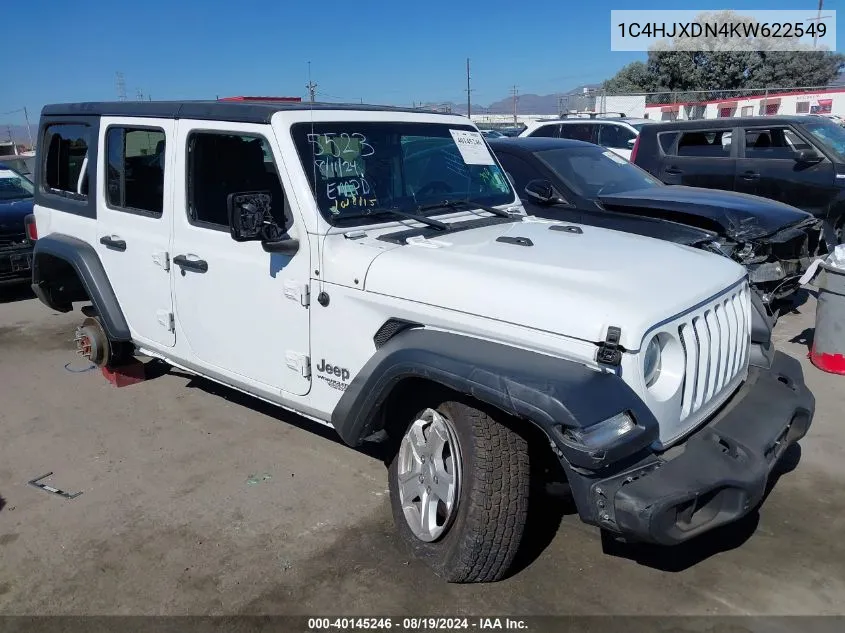 1C4HJXDN4KW622549 2019 Jeep Wrangler Unlimited Sport S 4X4