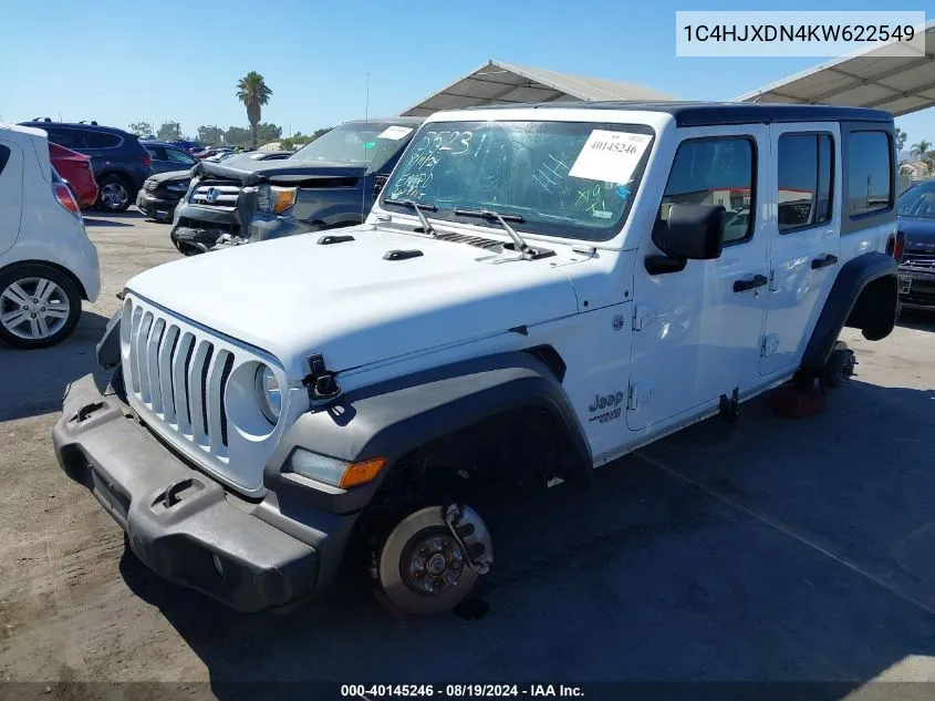 1C4HJXDN4KW622549 2019 Jeep Wrangler Unlimited Sport S 4X4