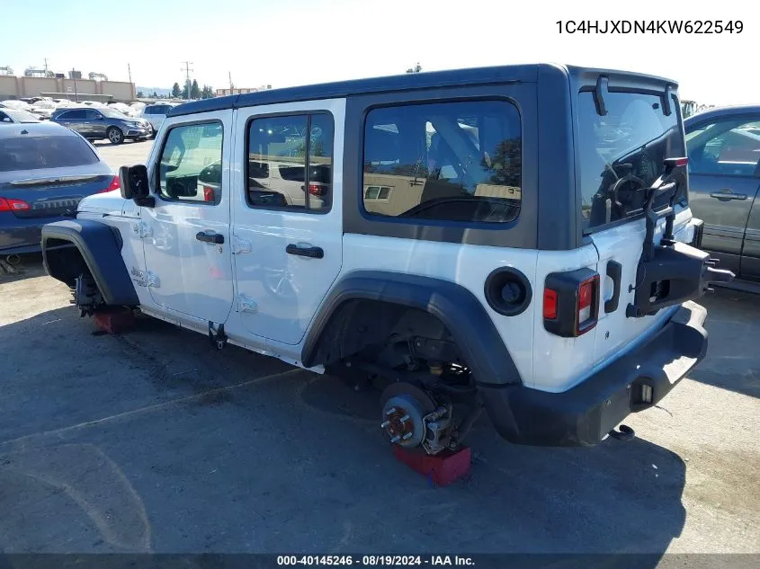 2019 Jeep Wrangler Unlimited Sport S 4X4 VIN: 1C4HJXDN4KW622549 Lot: 40145246