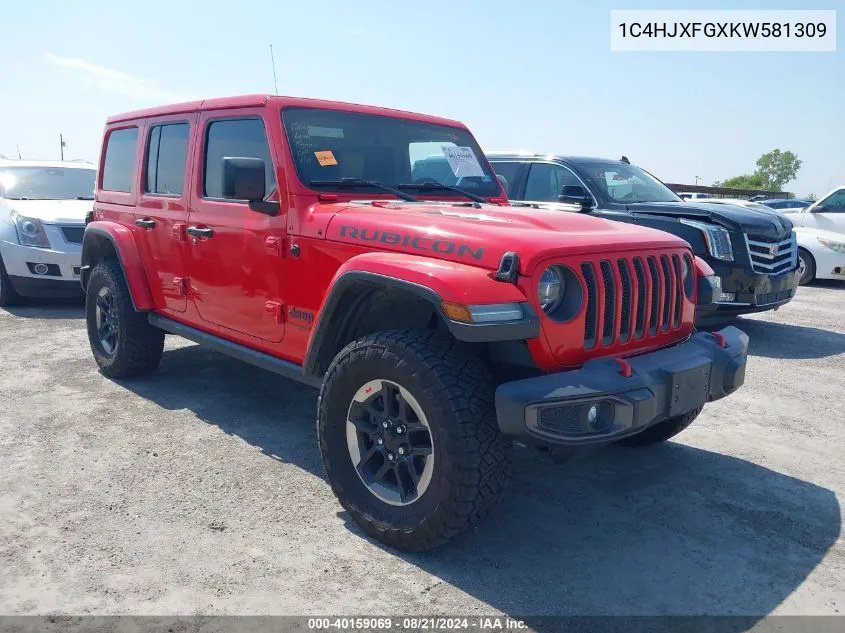 2019 Jeep Wrangler Unlimited Rubicon VIN: 1C4HJXFGXKW581309 Lot: 40159069