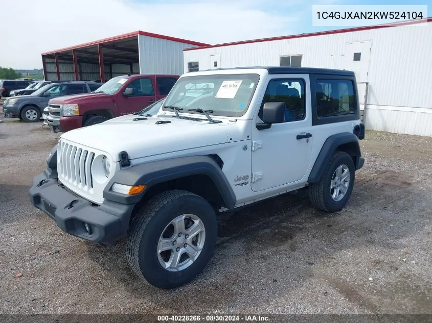 2019 Jeep Wrangler Sport S 4X4 VIN: 1C4GJXAN2KW524104 Lot: 40228266