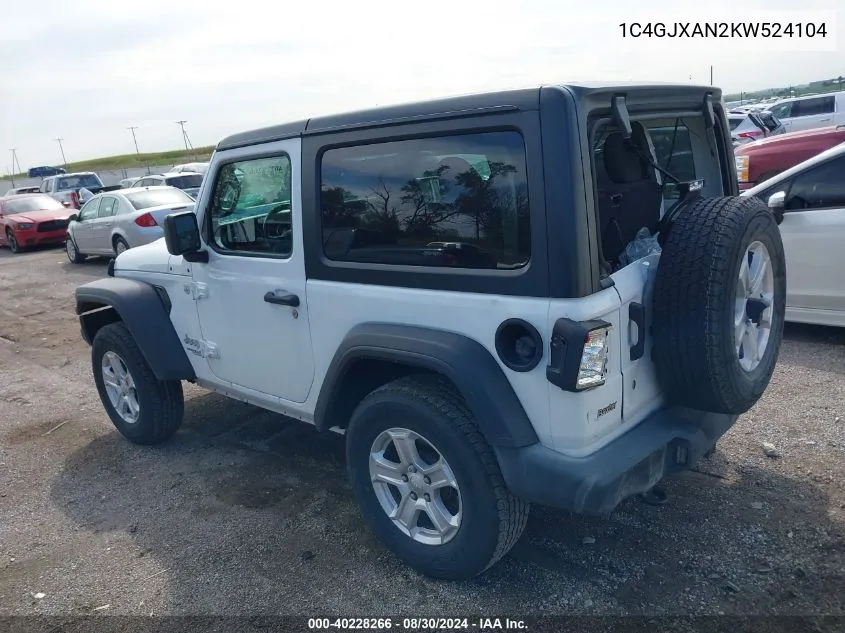 2019 Jeep Wrangler Sport S 4X4 VIN: 1C4GJXAN2KW524104 Lot: 40228266