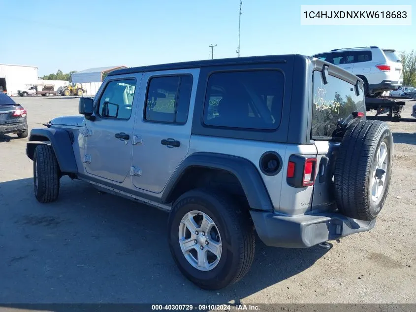 2019 Jeep Wrangler Unlimited Sport VIN: 1C4HJXDNXKW618683 Lot: 40300729