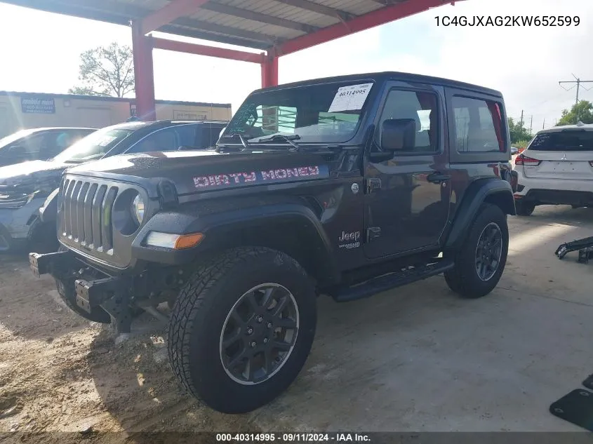 2019 Jeep Wrangler Sport VIN: 1C4GJXAG2KW652599 Lot: 40314995