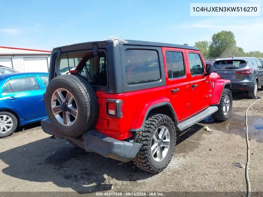 2019 Jeep Wrangler Unlimited Sahara 4X4 VIN: 1C4HJXEN3KW516270 Lot: 40317029