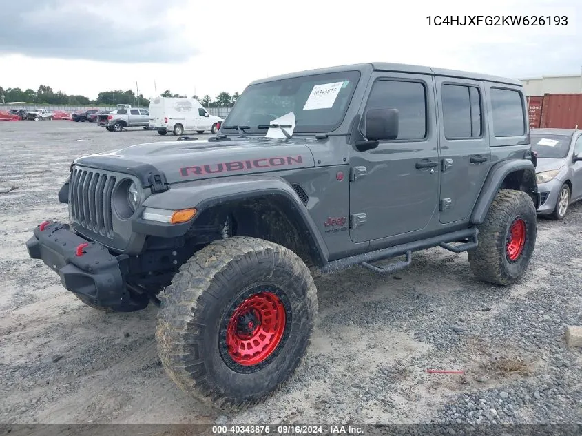 2019 Jeep Wrangler Unlimited Rubicon 4X4 VIN: 1C4HJXFG2KW626193 Lot: 40343875