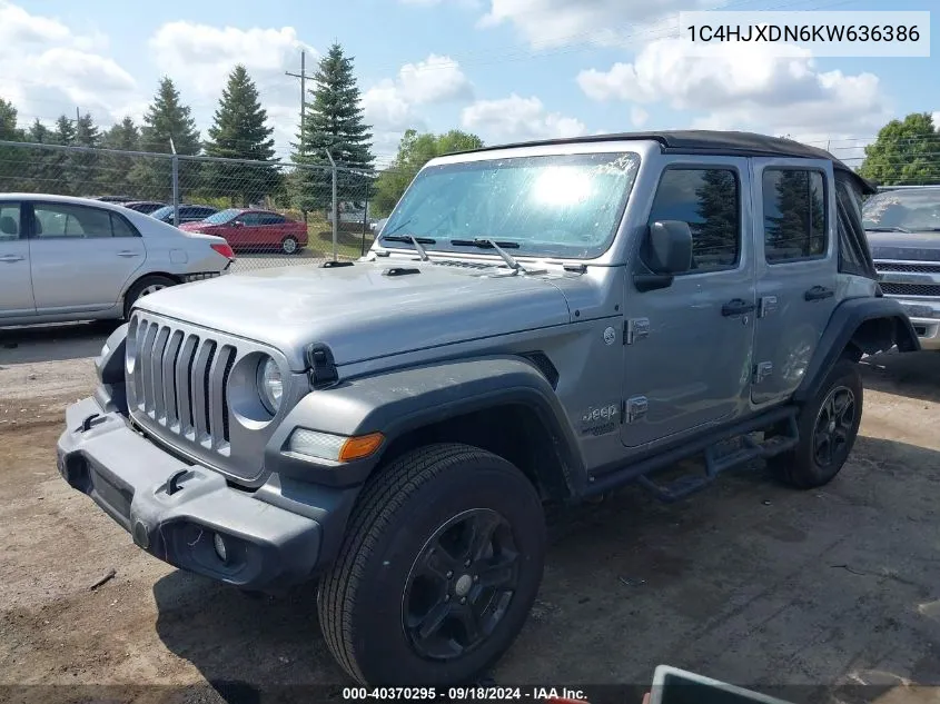 2019 Jeep Wrangler Unlimited Sport VIN: 1C4HJXDN6KW636386 Lot: 40370295