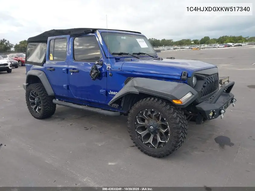 1C4HJXDGXKW517340 2019 Jeep Wrangler Unlimited Sport S 4X4