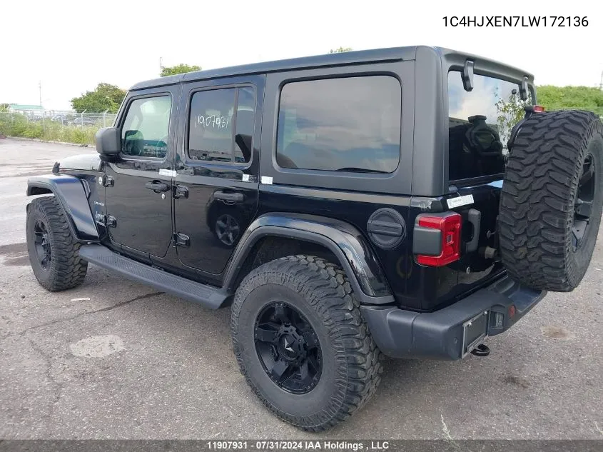 2020 Jeep Wrangler Unlimited Sahara VIN: 1C4HJXEN7LW172136 Lot: 11907931