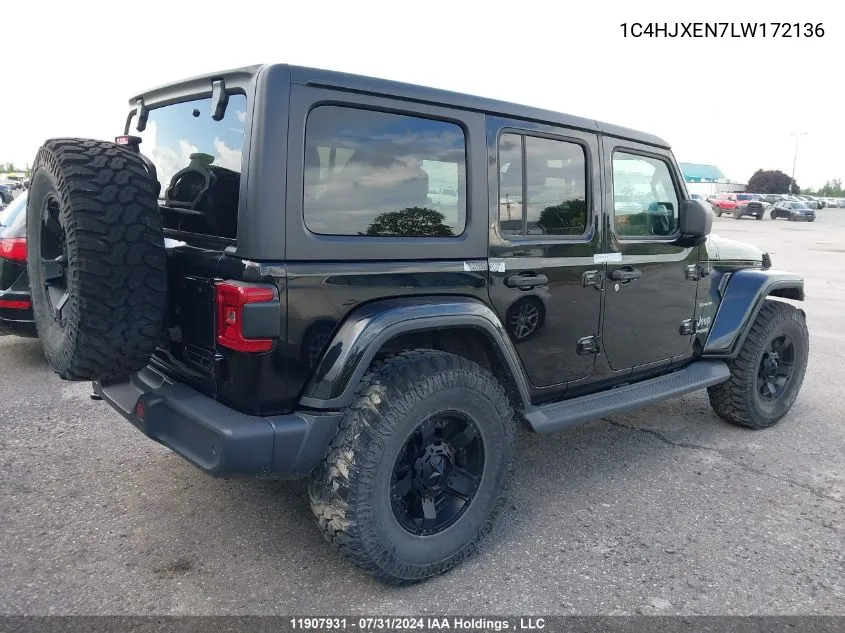 2020 Jeep Wrangler Unlimited Sahara VIN: 1C4HJXEN7LW172136 Lot: 11907931