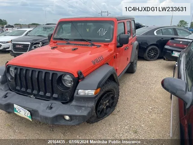 2020 Jeep Wrangler Unlimited Sport VIN: 1C4HJXDG1LW233631 Lot: 20164435