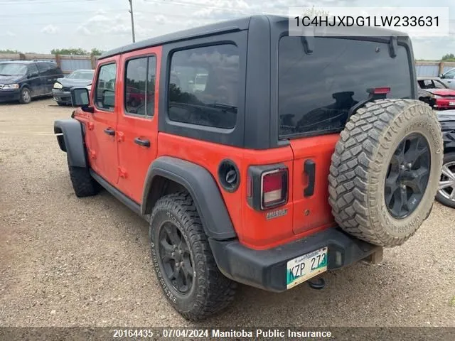 2020 Jeep Wrangler Unlimited Sport VIN: 1C4HJXDG1LW233631 Lot: 20164435