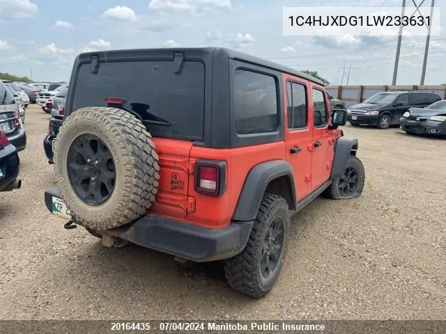 2020 Jeep Wrangler Unlimited Sport VIN: 1C4HJXDG1LW233631 Lot: 20164435