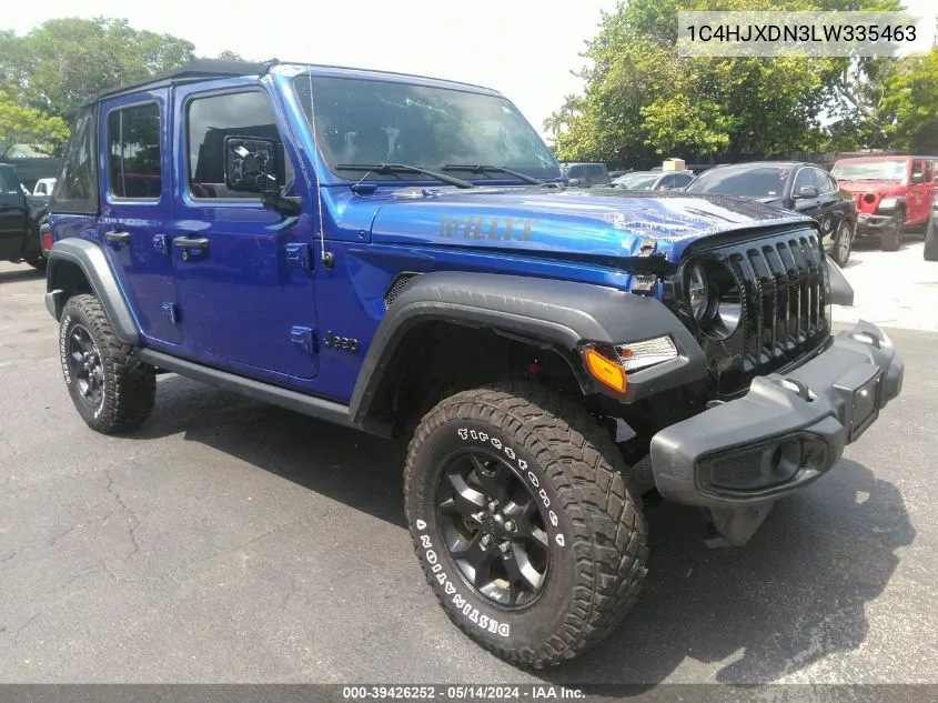 2020 Jeep Wrangler Unlimited Willys 4X4 VIN: 1C4HJXDN3LW335463 Lot: 39426252