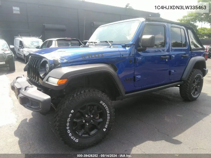 2020 Jeep Wrangler Unlimited Willys 4X4 VIN: 1C4HJXDN3LW335463 Lot: 39426252