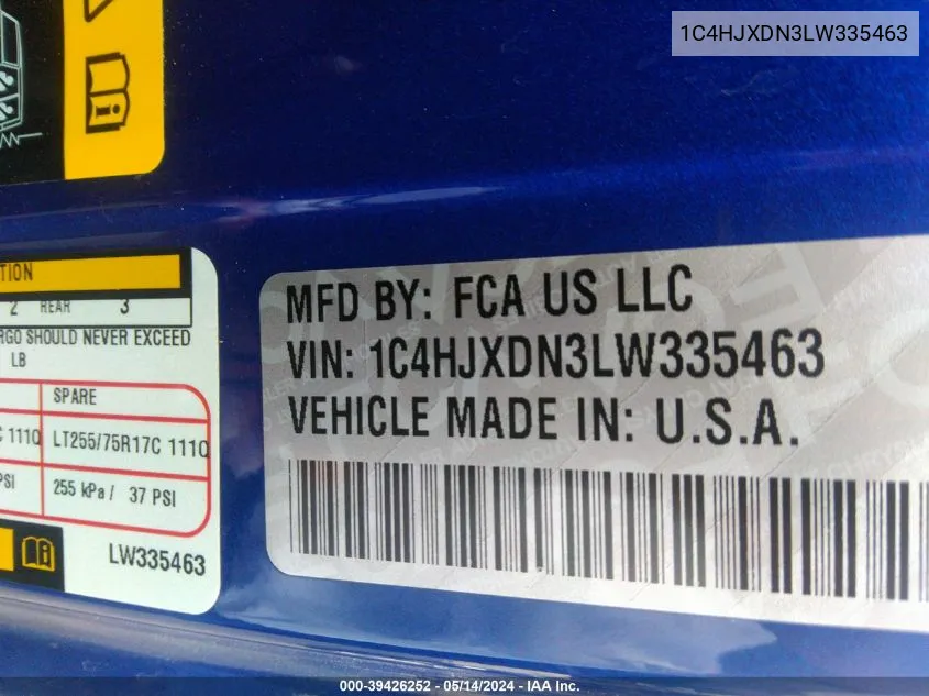 2020 Jeep Wrangler Unlimited Willys 4X4 VIN: 1C4HJXDN3LW335463 Lot: 39426252