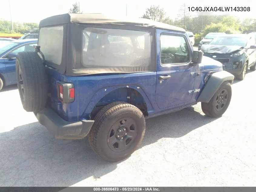 2020 Jeep Wrangler Sport 4X4 VIN: 1C4GJXAG4LW143308 Lot: 39506473