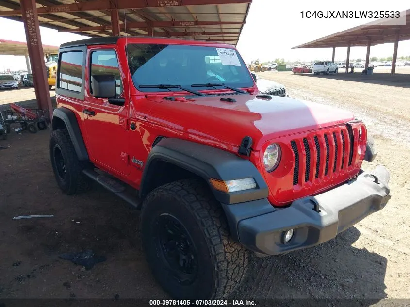 2020 Jeep Wrangler Sport VIN: 1C4GJXAN3LW325533 Lot: 39781405